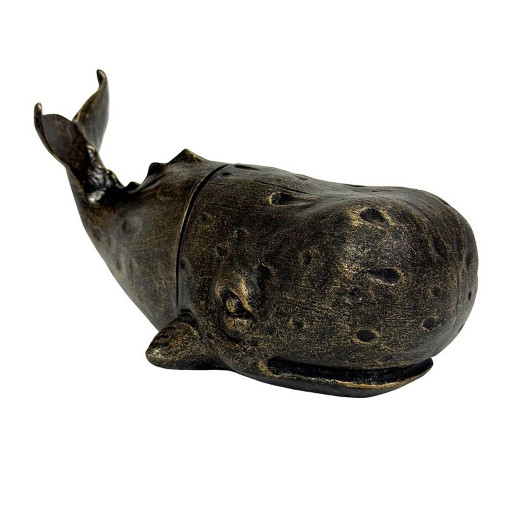 Sperm Whale Decorative Bookend Set Weathered Bronze Resin 10 Inch Coastal Pair